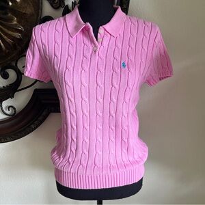 Ralph Lauren Women’s Bubble Gum Pink Short Sleeve V-Neck Sweater Size XL